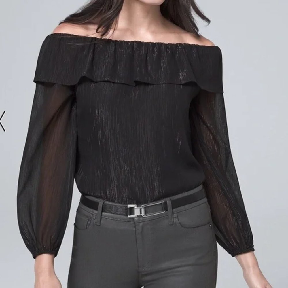 WHBM Metallic Off-The-Shoulder Blouse Black SIZE M - NWT